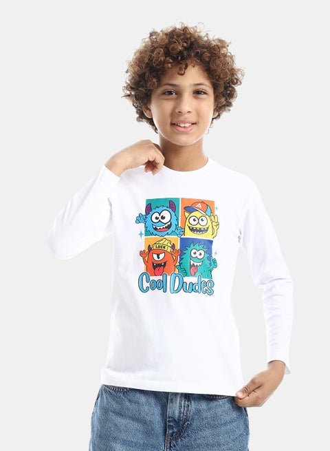 Boys Printed Long-Sleeve Shirt_White